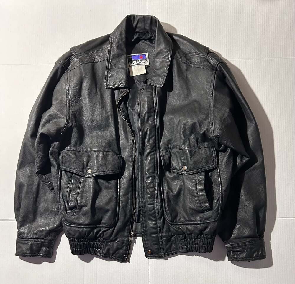 Northland 90s Vintage Genuine Leather Bomber Jacket with Multi-Pocket Design
